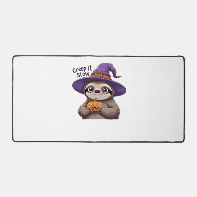 Cute Sloth Witch Halloween Shirt – Creep It Slow P Desk Mat (Front)