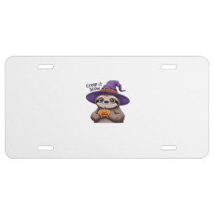 Cute Sloth Witch Halloween Shirt � Creep It Slow P License Plate