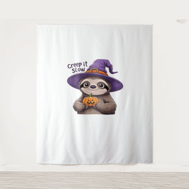 Cute Sloth Witch Halloween Shirt – Creep It Slow P Tapestry (Front)
