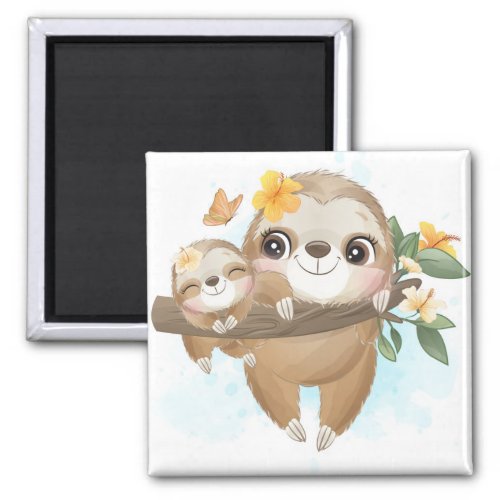 Cute Sloth with baby Magnet