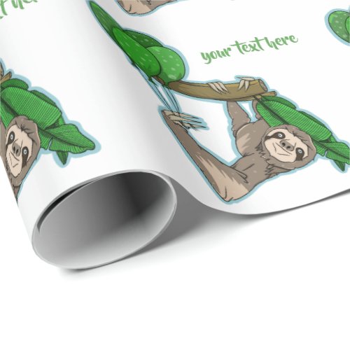 Cute sloth with birthday party balloons wrapping paper
