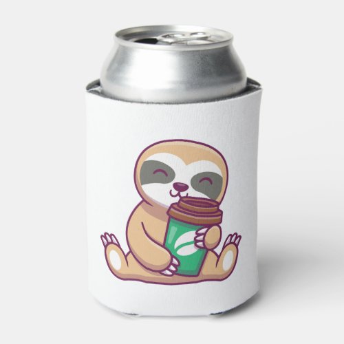 Cute sloth with coffee cartoon Sticker  Can Cooler