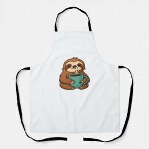 Cute Sloth with Coffee Mug – Cozy Relaxed Animal A Apron