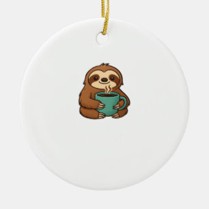 Cute Sloth with Coffee Mug � Cozy Relaxed Animal A Ceramic Ornament