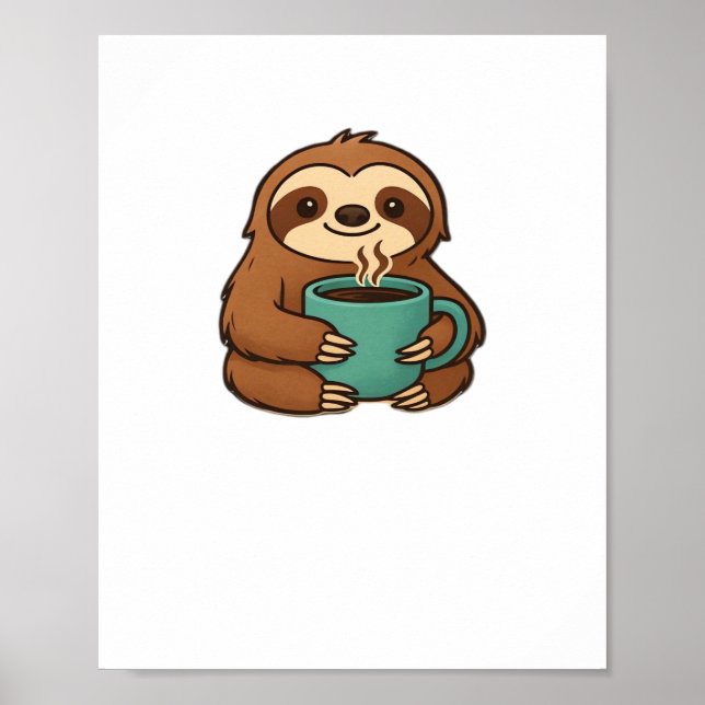 Cute Sloth with Coffee Mug – Cozy Relaxed Animal A Poster (Front)