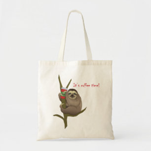 Cute Sloth with Coffee Mug, It's Coffee Time! Tote Bag