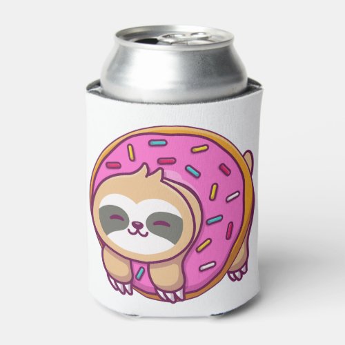 Cute sloth with doughnut cartoon  can cooler