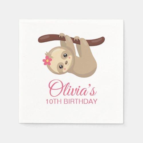 Cute Sloth with Flower Birthday Napkins