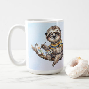 Cute Sloth with Glasses Funny Watercolor Painting Coffee Mug