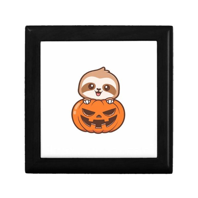 Cute Sloth with Pumpkin Halloween Cartoon Vector I Gift Box (Front)