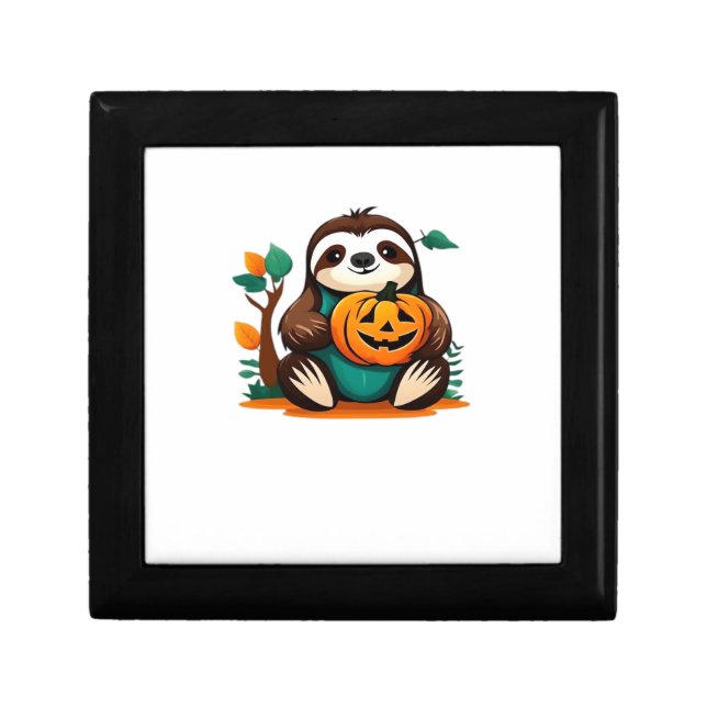 Cute Sloth with Pumpkin Halloween Cartoon Vector I Gift Box (Front)