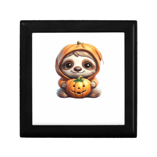 Cute Sloth with Pumpkin Halloween Cartoon Vector I Gift Box (Front)