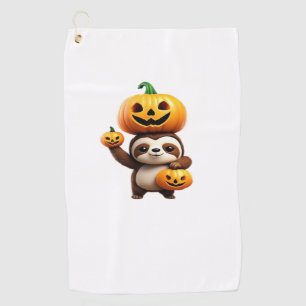 Cute Sloth with Pumpkin Halloween Cartoon Vector I Golf Towel