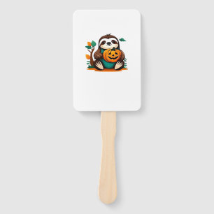 Cute Sloth with Pumpkin Halloween Cartoon Vector I Hand Fan