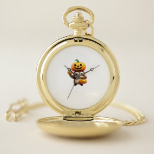 Cute Sloth with Pumpkin Halloween Cartoon Vector I Pocket Watch