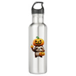 Cute Sloth with Pumpkin Halloween Cartoon Vector I Stainless Steel Water Bottle
