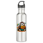 Cute Sloth with Pumpkin Halloween Cartoon Vector I Stainless Steel Water Bottle