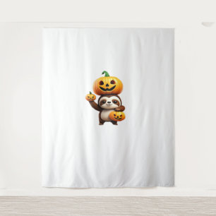 Cute Sloth with Pumpkin Halloween Cartoon Vector I Tapestry