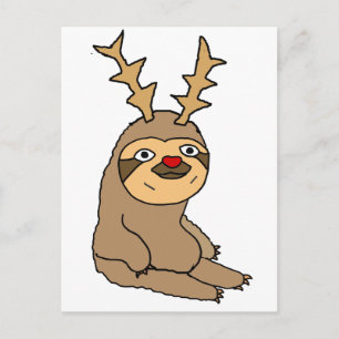 Cute Sloth with Reindeer Antlers Christmas Art Holiday Postcard
