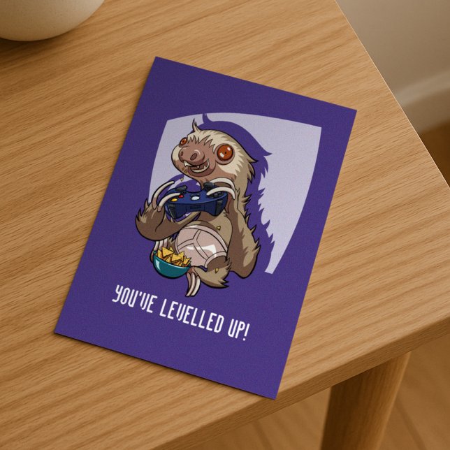 Cute Sloth You've Levelled Up! Gaming Cartoon Postcard (Creator Uploaded)
