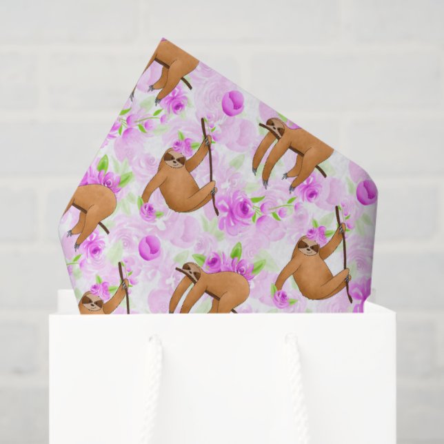 Cute sloths and flowers tiled wrapping paper (Gift Bag)