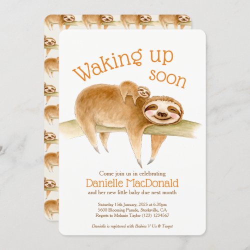 Cute sloths animal watercolor baby shower invitation