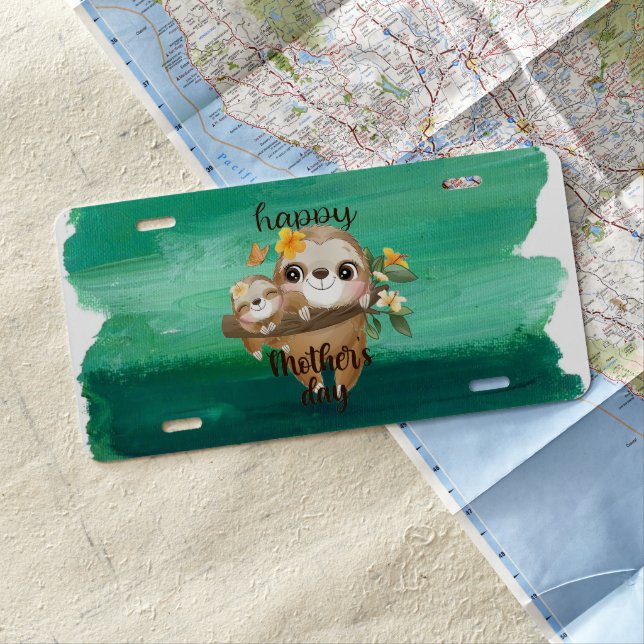 Cute Sloths Baby Mommy License Plate (In Situ)
