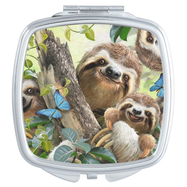 Cute Sloths Background Compact Mirror (Front)