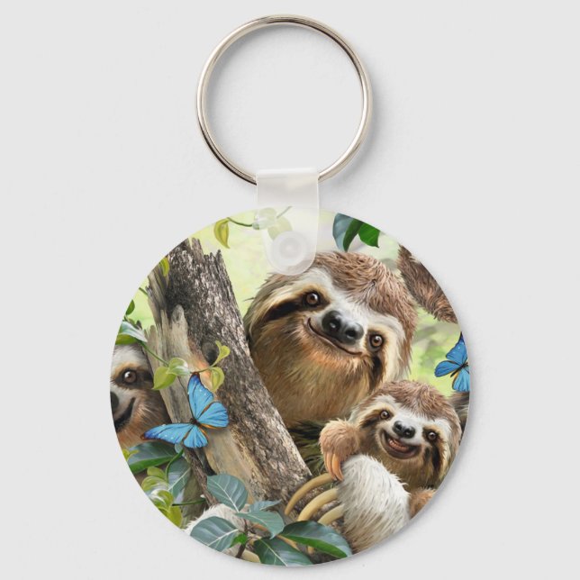 Cute Sloths Background Keychain (Front)