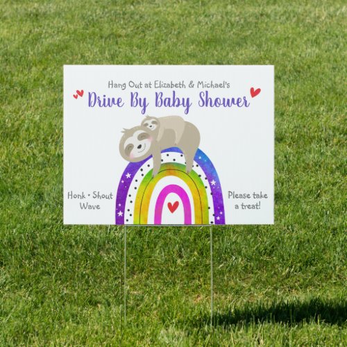 Cute Sloths Boho Rainbow Drive By Baby Shower Yard Sign