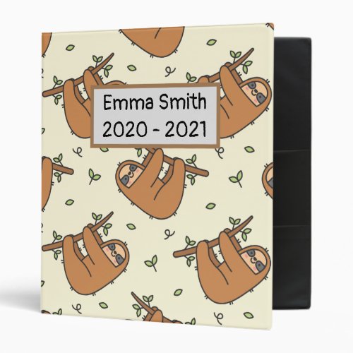 Cute Sloths Design Personalized School 3 Ring Binder