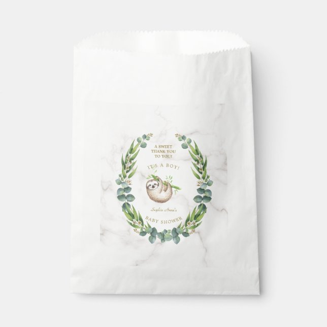 Cute Sloths Eucalyptus Wreath Baby Shower Favor Bag (Front)