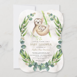Cute Sloths Eucalyptus Wreath Baby Shower Invitation