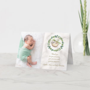 Cute Sloths Eucalyptus Wreath Baby Shower Letterpress Thank You Card