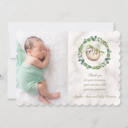 Cute Sloths Eucalyptus Wreath Baby Shower Thank You Card