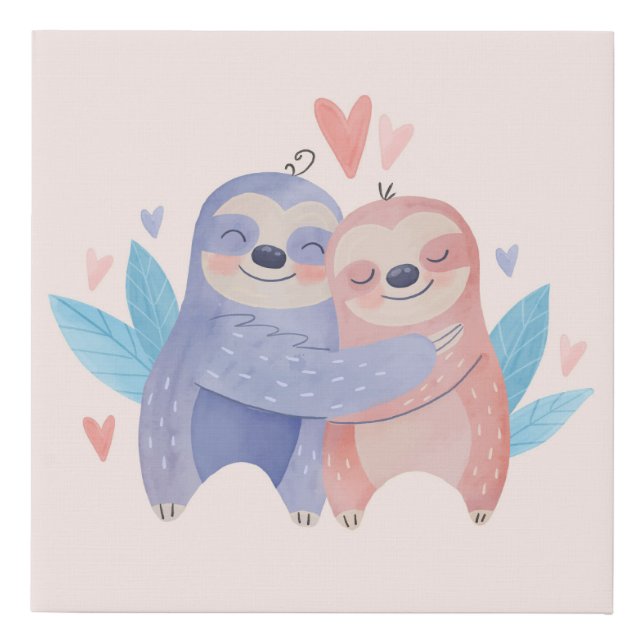Cute Sloths Faux Canvas Print (Front)