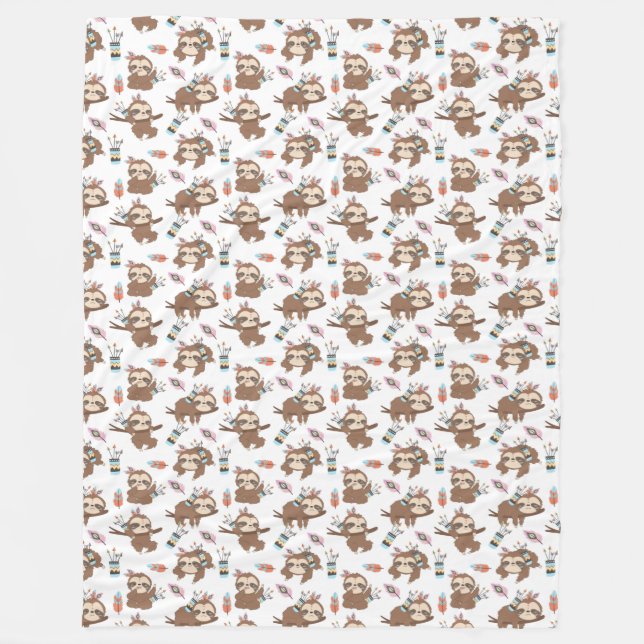 Cute Sloths Fleece Blanket (Front)