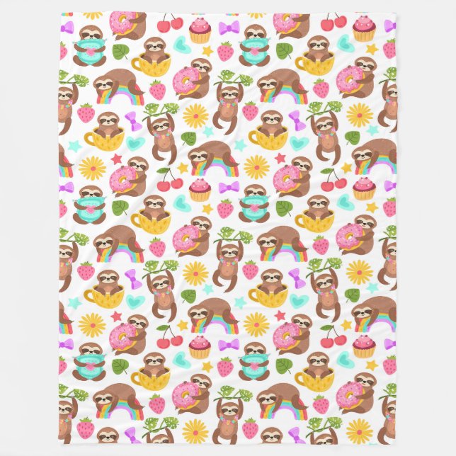Cute Sloths Fleece Blanket (Front)