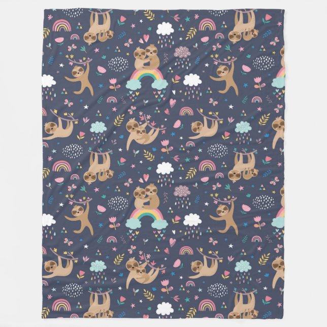 Cute Sloths Fleece Blanket (Front)