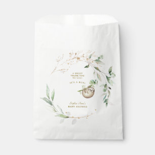 Cute Sloths Greenery Gold Baby Shower Favor Bag