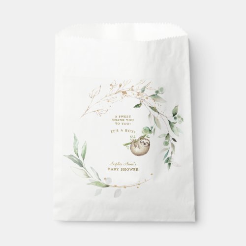Cute Sloths Greenery Gold Baby Shower  Favor Bag