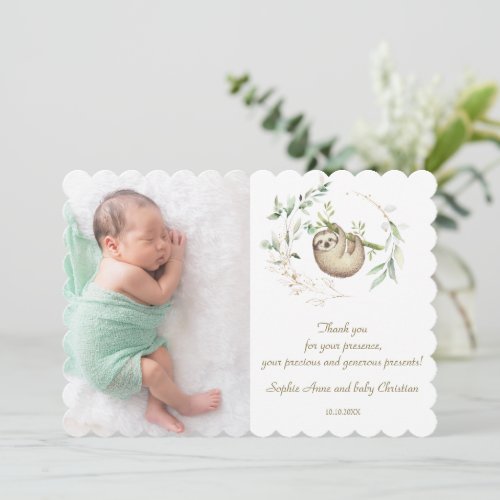 Cute Sloths Greenery Gold Baby Shower  Thank You Card