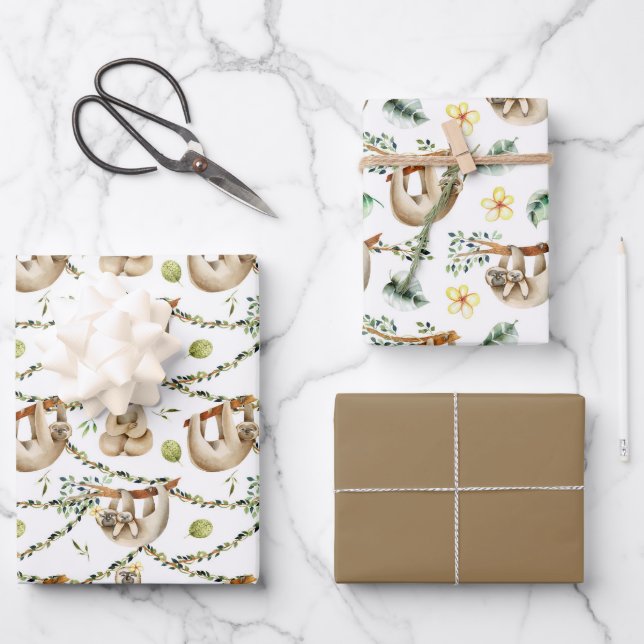 Cute Sloths Hanging From A Tree  Wrapping Paper Sheets (Front)