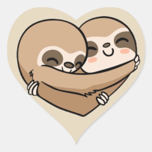 Cute Sloths Hugging Heart Sticker