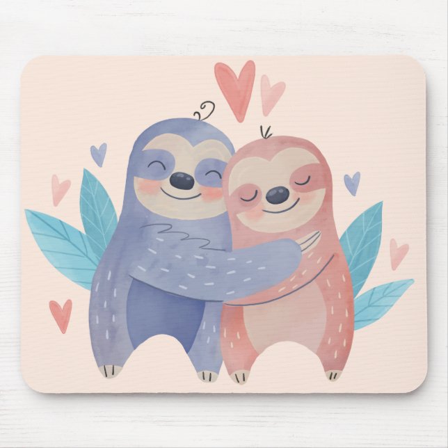 Cute Sloths In Love Mouse Pad (Front)