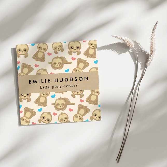 Cute Sloths, Kids Play Center, Activity Center Square Business Card (Creator Uploaded)