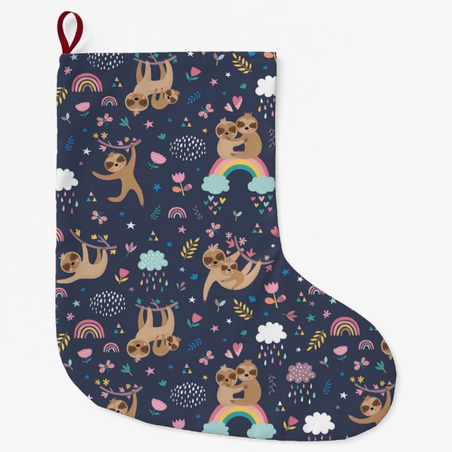 Cute Sloths Large Christmas Stocking (Front)