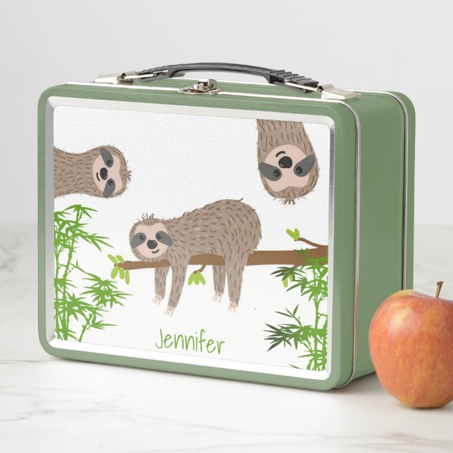 Cute Sloths Monogrammed Lunch Box (In Situ)