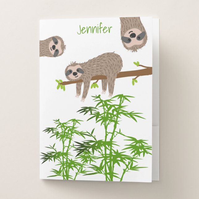 Cute Sloths Monogrammed Pocket Folder (Front)