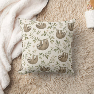 Cute Sloths on Vines Throw Pillow
